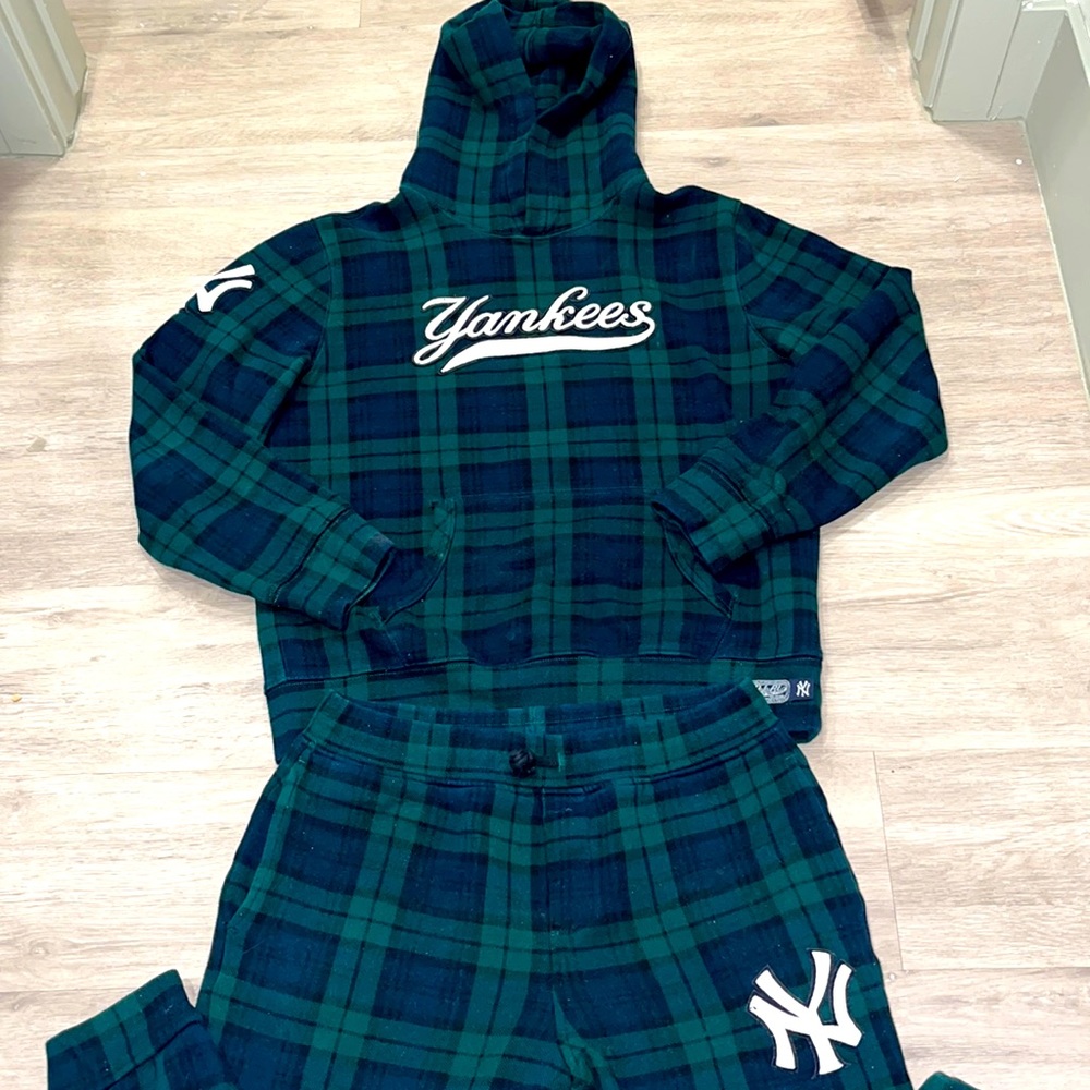 Ralph Lauren Polo Plaid New York Yankees Hoodie Jogging Pants Set Rare